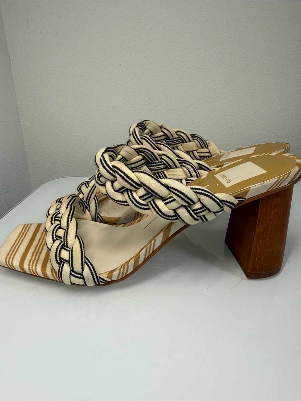 Dolce Vita Paily Braided Block Heel Sandals - Striped Fabric Size 8 - Picture 4 of 8